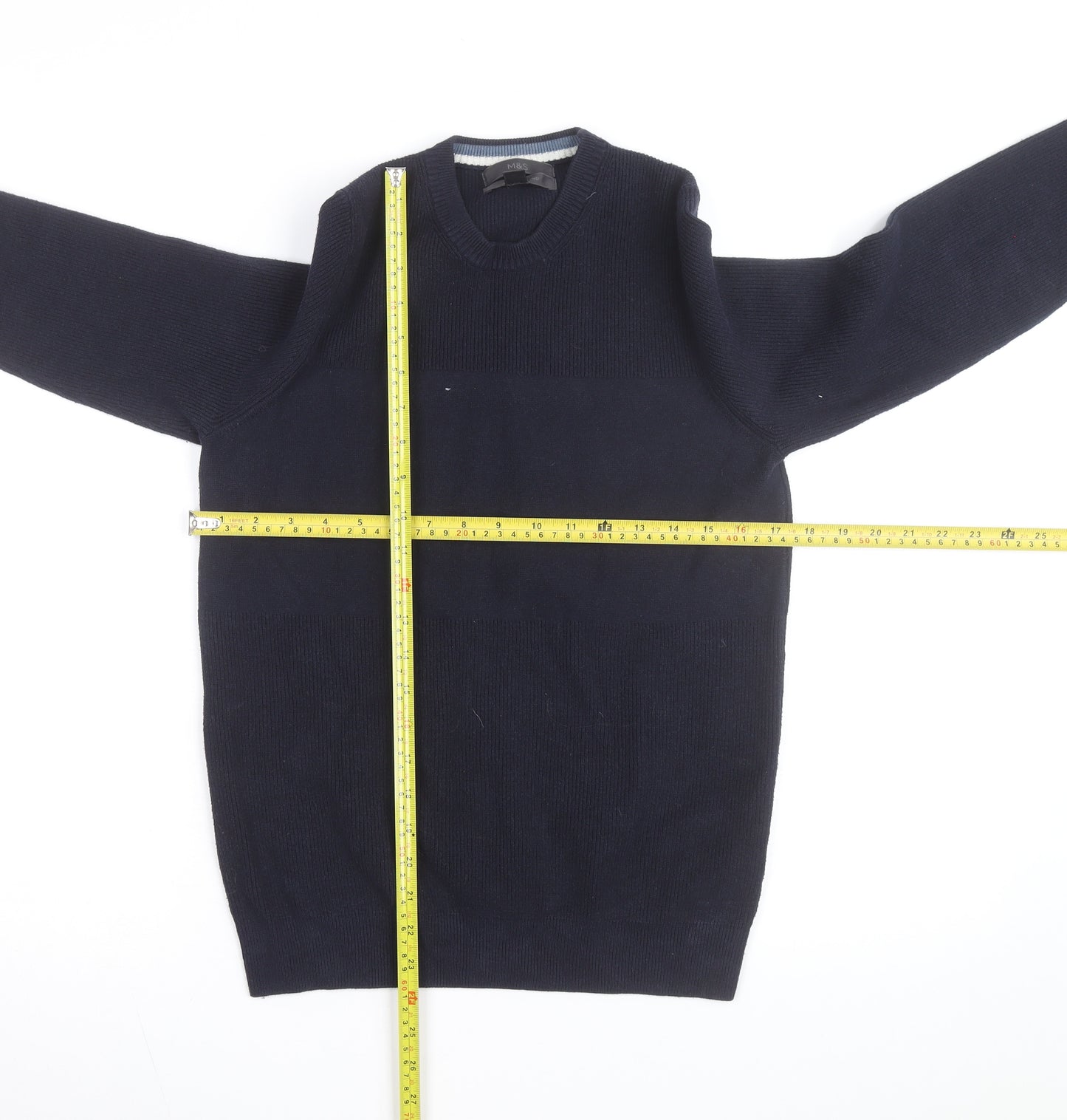 Marks and Spencer Men's Blue Cotton Blend Crew Neck Jumper Size S