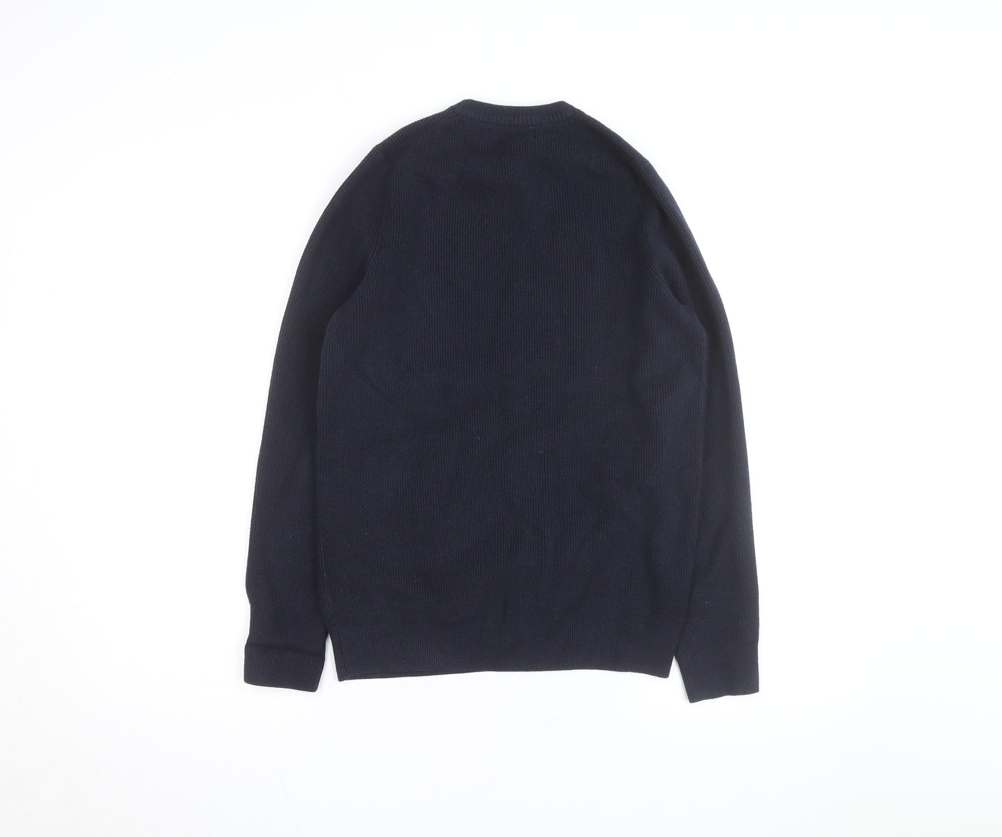 Marks and Spencer Men's Blue Cotton Blend Crew Neck Jumper Size S