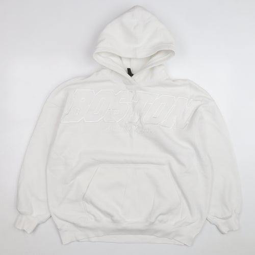 H&M Divided Men's White Boston Pullover Hoodie Size M