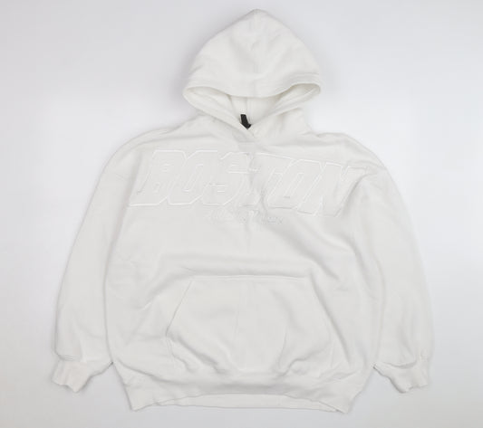 H&M Divided Men's White Boston Pullover Hoodie Size M