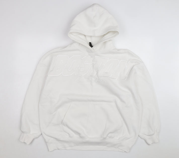H&M Divided Men's White Boston Pullover Hoodie Size M