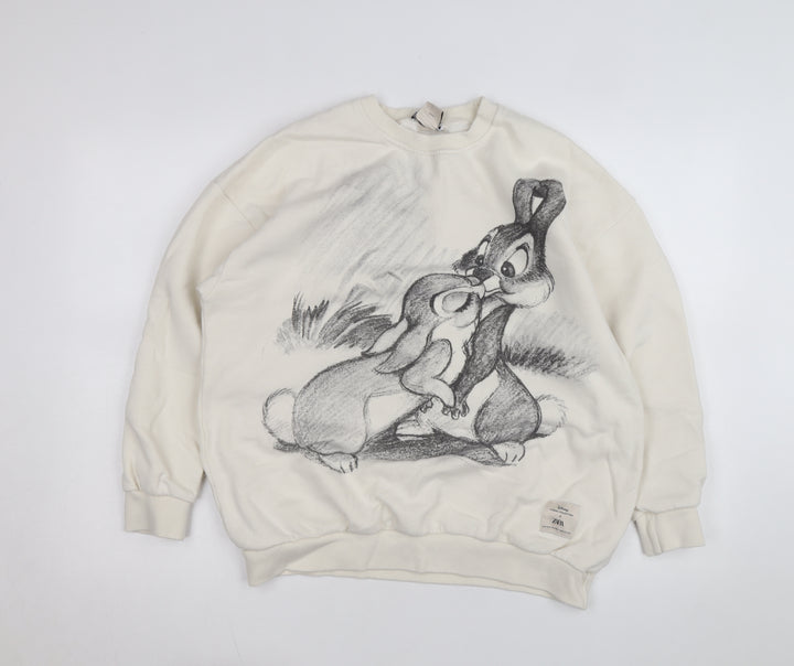 Zara Women Beige Disney Bambi Pullover Sweatshirt Size S