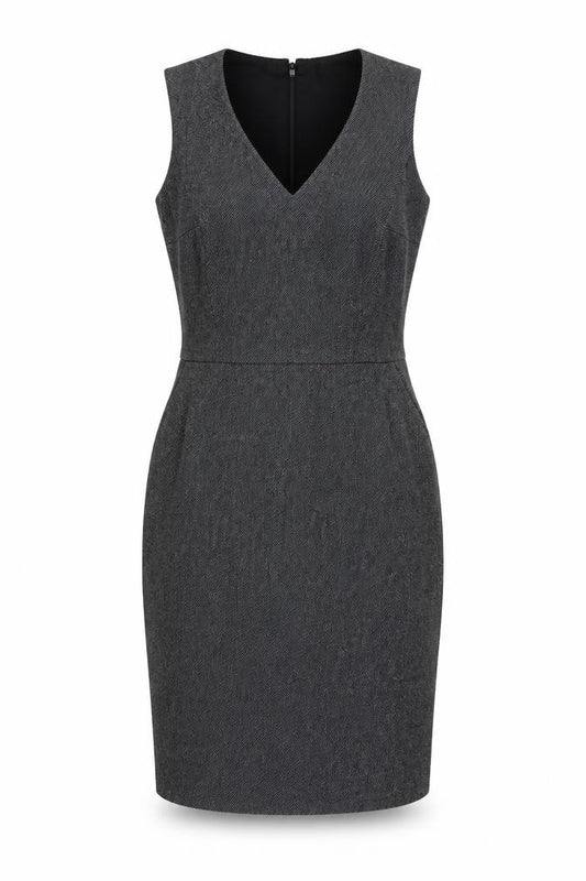 Front view of L.K. Bennett Women's Grey Wool Sheath Work Dress, size 8