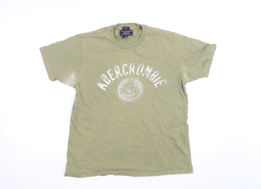 Abercrombie & Fitch Men's Green Crew Neck Graphic T-Shirt Size S