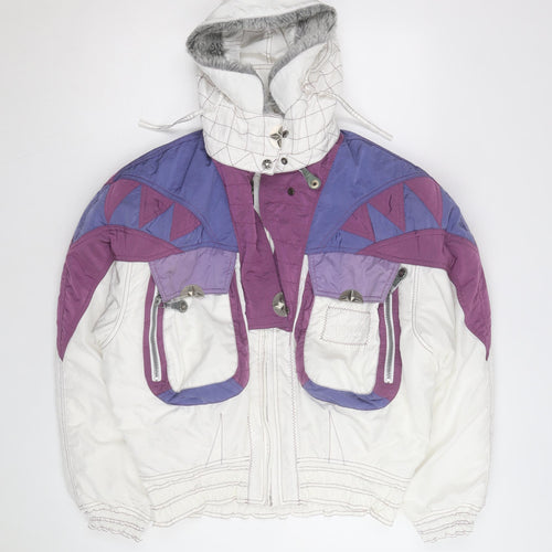 Chervo Men's White Purple Ski Jacket Size 42 Hooded Retro Winter Coat