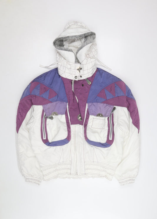Chervo Men's White Purple Ski Jacket Size 42 Hooded Retro Winter Coat