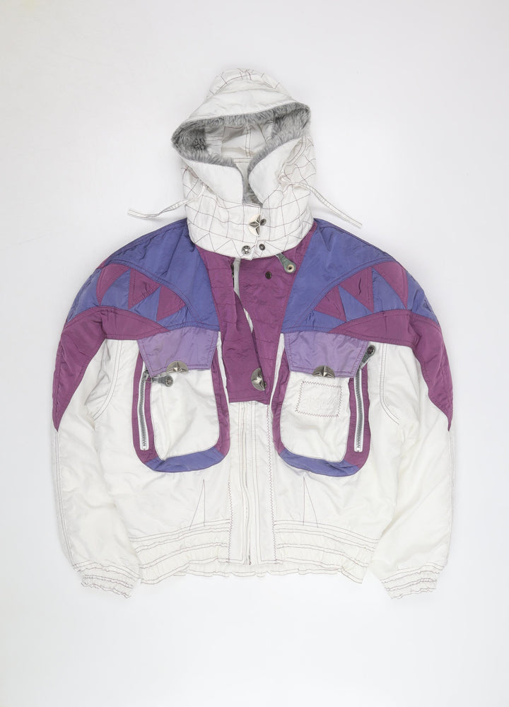 Chervo Men's White Purple Ski Jacket Size 42 Hooded Retro Winter Coat