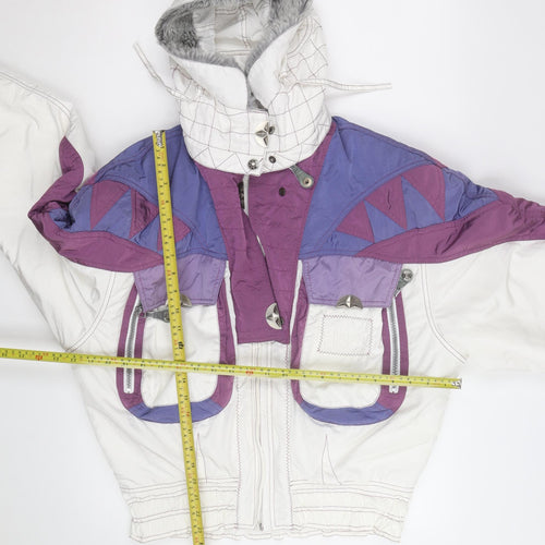 Chervo Men's White Purple Ski Jacket Size 42 Hooded Retro Winter Coat