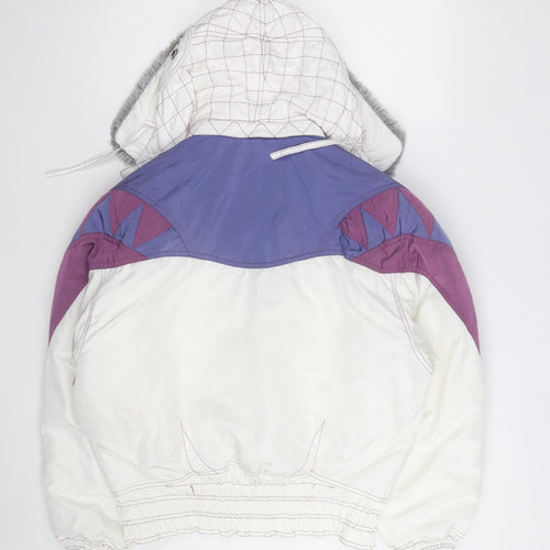 Chervo Men's White Purple Ski Jacket Size 42 Hooded Retro Winter Coat