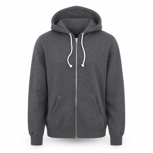 Front view of H&M Men’s Grey Full Zip Hoodie, size S, Regular Fit Cotton Blend
