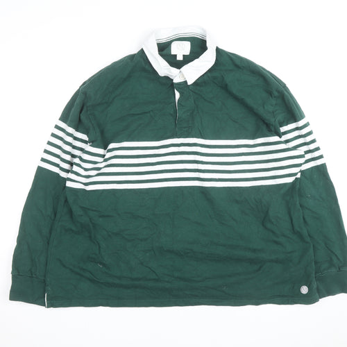 Marks and Spencer Mens Green Striped Rugby Shirt 2XL Long Sleeve Cotton