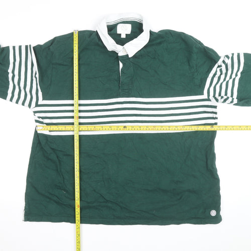 Marks and Spencer Mens Green Striped Rugby Shirt 2XL Long Sleeve Cotton