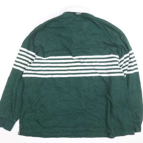 Marks and Spencer Mens Green Striped Rugby Shirt 2XL Long Sleeve Cotton