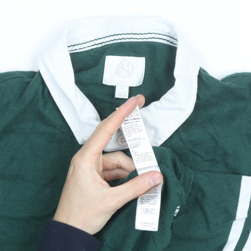 Marks and Spencer Mens Green Striped Rugby Shirt 2XL Long Sleeve Cotton