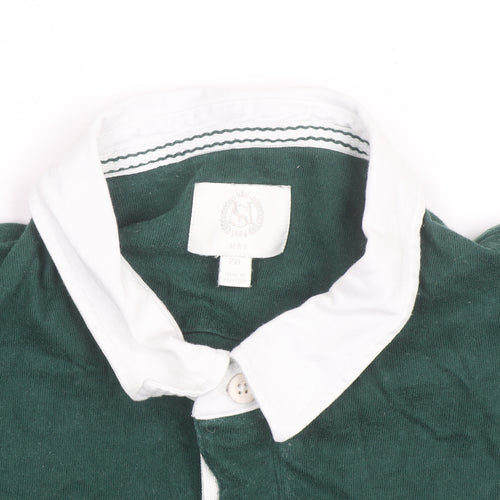 Marks and Spencer Mens Green Striped Rugby Shirt 2XL Long Sleeve Cotton