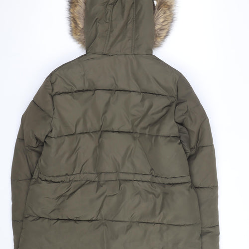New Look Women's Green Faux Fur Hooded Puffer Coat Size 12