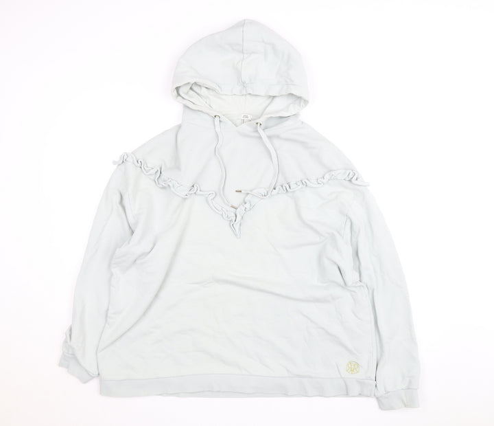 River Island Women’s White Ruffle Hooded Pullover Jumper Size L