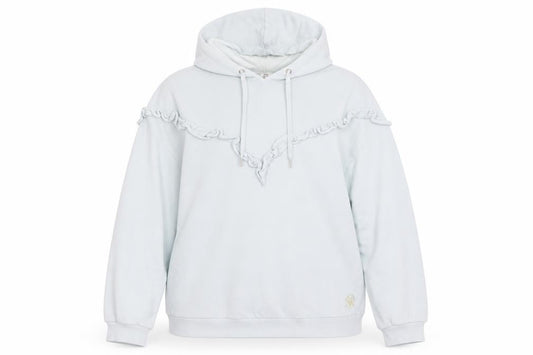 Front view of River Island Women’s White Ruffle Hooded jumper, size L