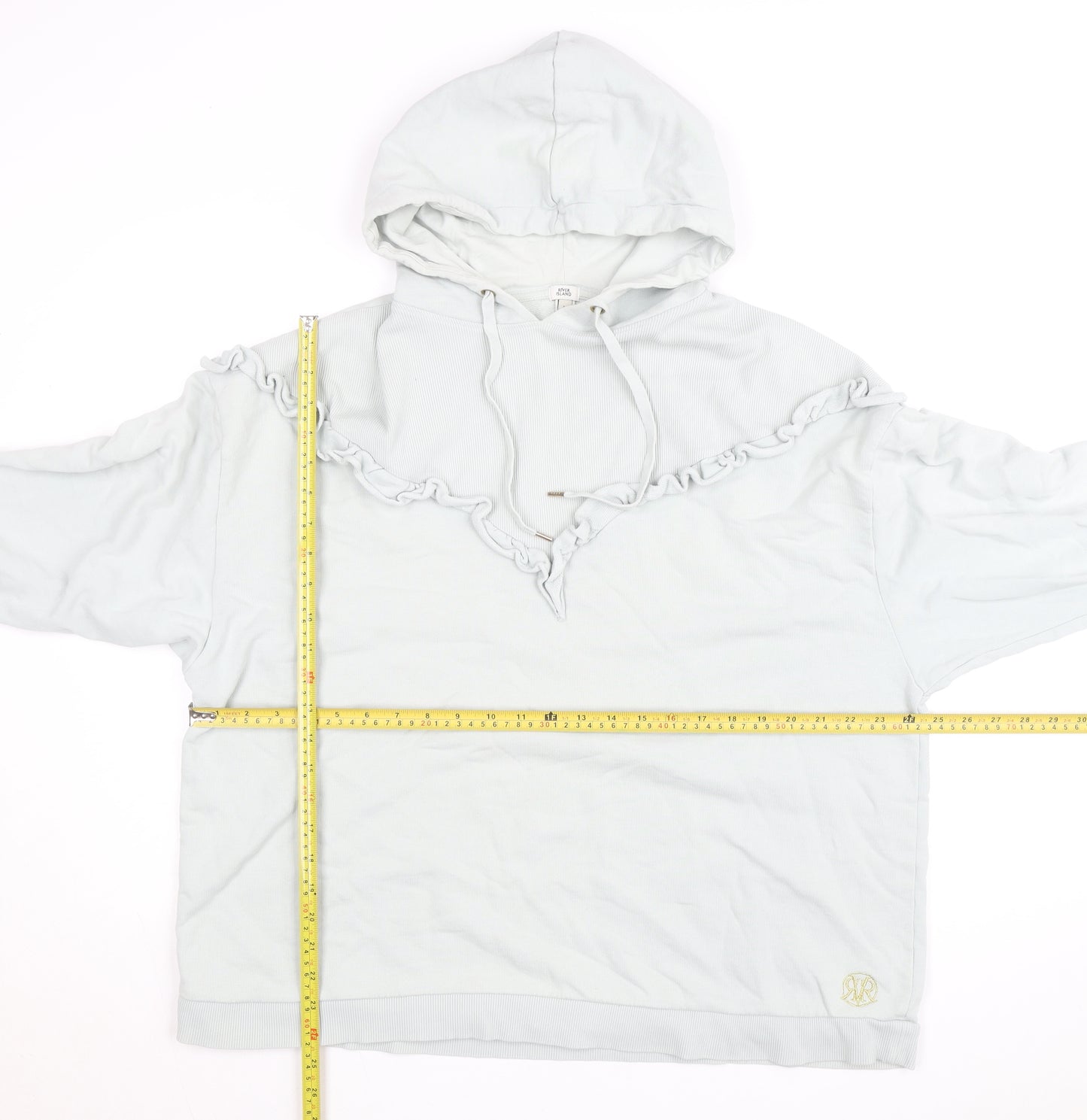 River Island Women’s White Ruffle Hooded Pullover Jumper Size L