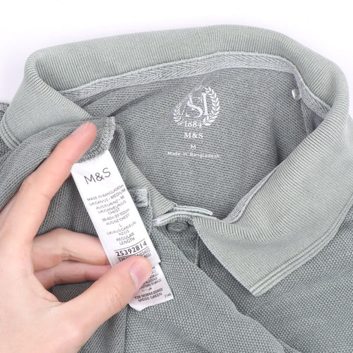Marks and Spencer Men's Green Cotton Polo Shirt Size M Regular Fit