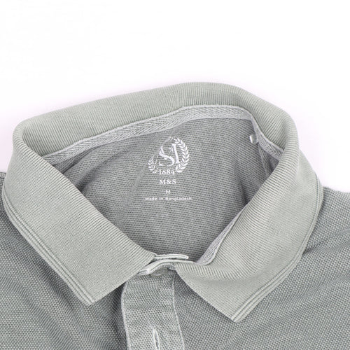 Marks and Spencer Men's Green Cotton Polo Shirt Size M Regular Fit
