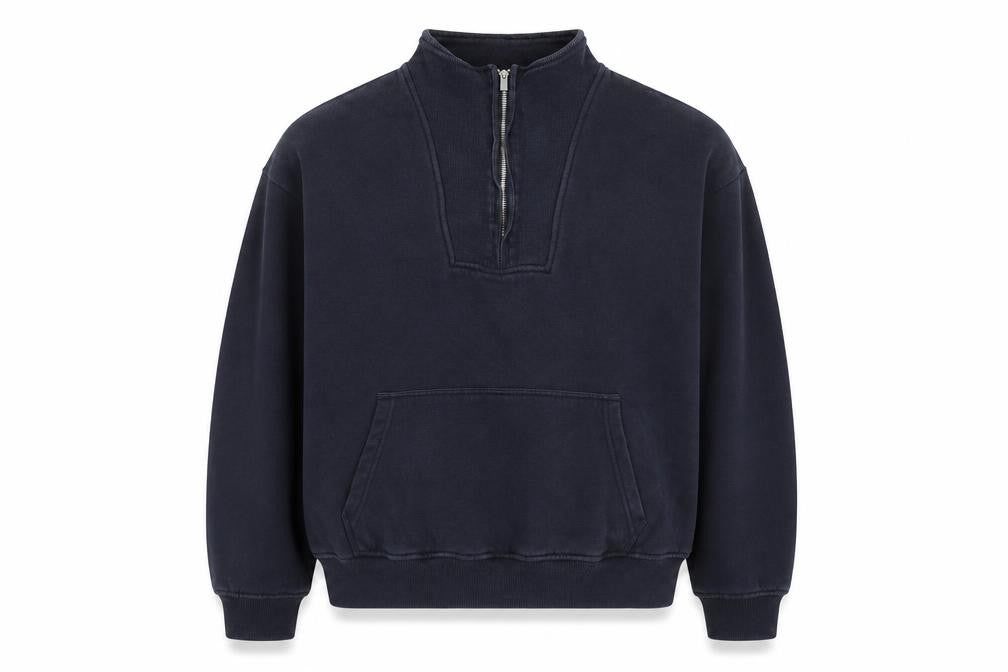 Front view of Next Men’s Blue 1/2 Zip Fleece Sweatshirt, size L, Regular Fit