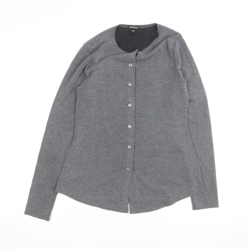 Boohoo Women Grey Knit V-Neck Long Sleeve Button Cardigan Size 14
