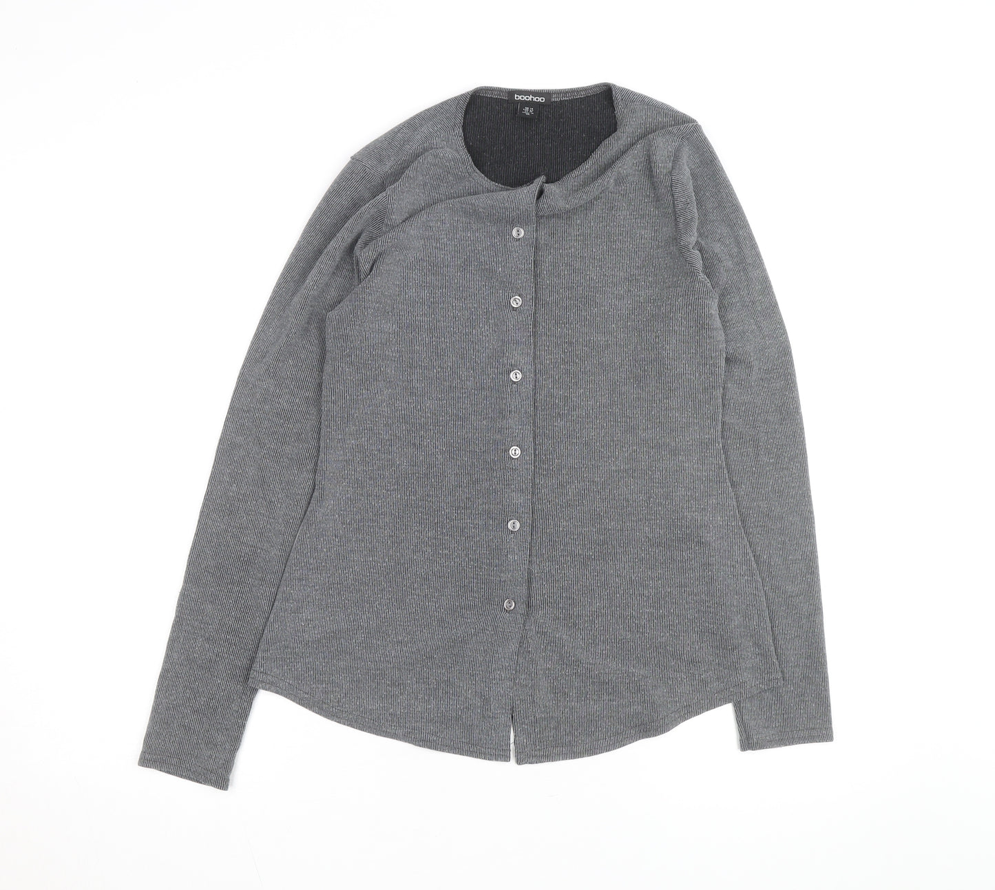 Boohoo Women Grey Knit V-Neck Long Sleeve Button Cardigan Size 14