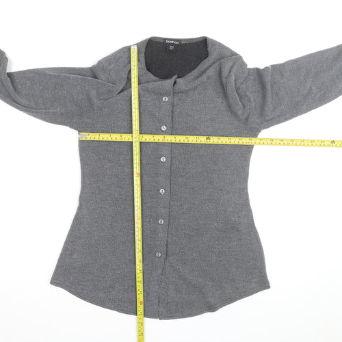 Boohoo Women Grey Knit V-Neck Long Sleeve Button Cardigan Size 14