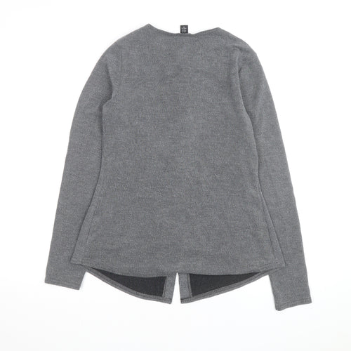 Boohoo Women Grey Knit V-Neck Long Sleeve Button Cardigan Size 14