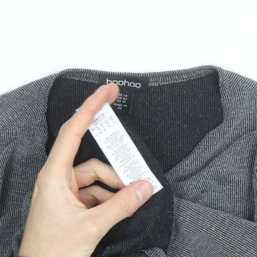 Boohoo Women Grey Knit V-Neck Long Sleeve Button Cardigan Size 14