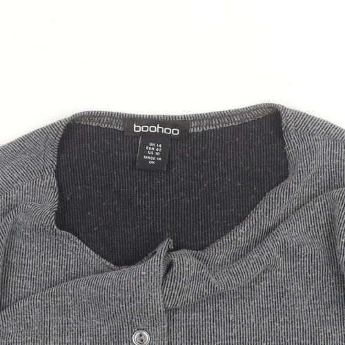 Boohoo Women Grey Knit V-Neck Long Sleeve Button Cardigan Size 14