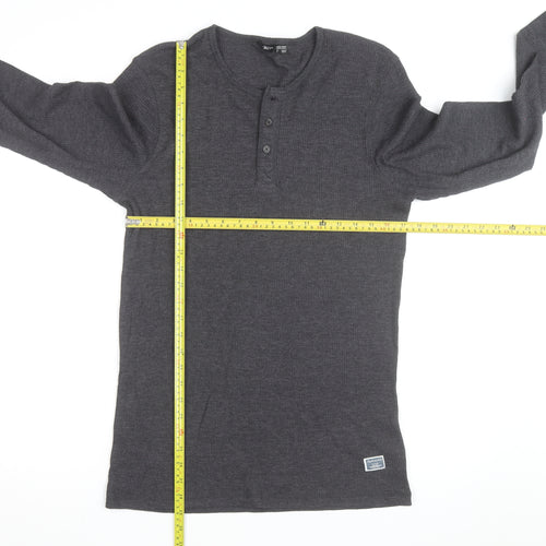 Livergy Men Grey Waffle-Knit Henley Jumper Size L