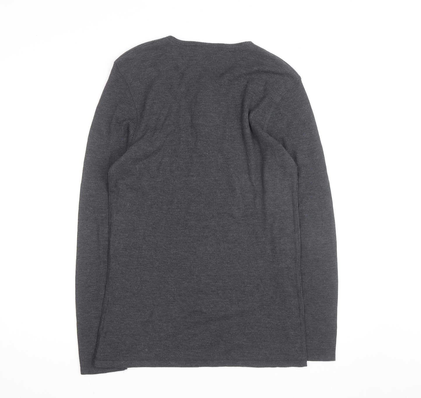 Livergy Men Grey Waffle-Knit Henley Jumper Size L