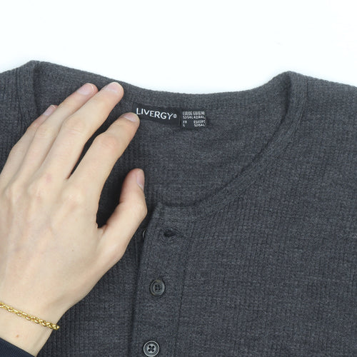 Livergy Men Grey Waffle-Knit Henley Jumper Size L