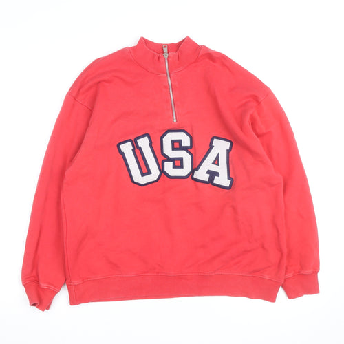 ZARA Men Red 1/2 Zip USA Logo Sweatshirt Size L