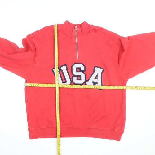 ZARA Men Red 1/2 Zip USA Logo Sweatshirt Size L