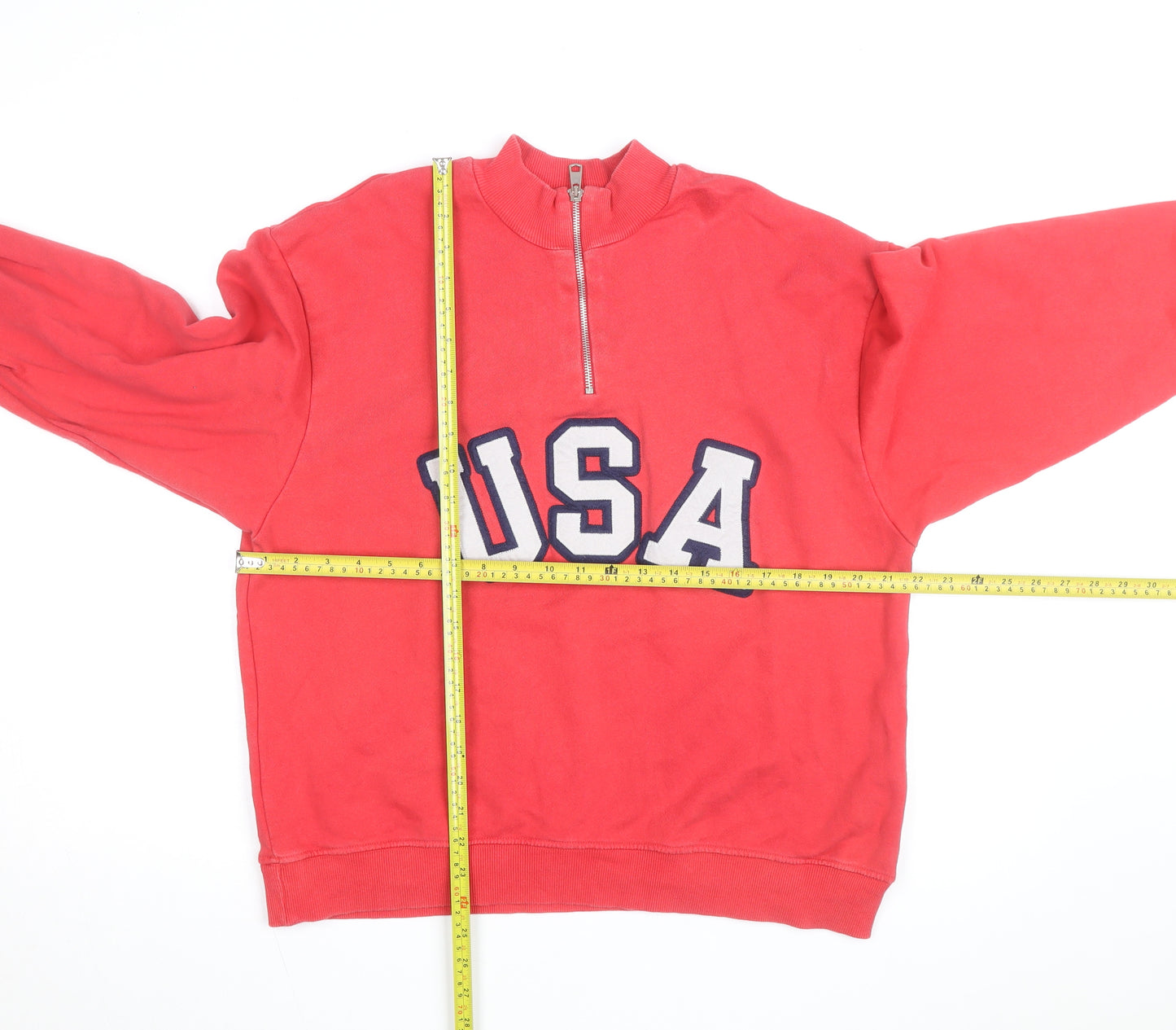 ZARA Men Red 1/2 Zip USA Logo Sweatshirt Size L