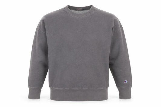 Front view of Champion Men's Grey Crew Neck Pullover Sweatshirt, size S