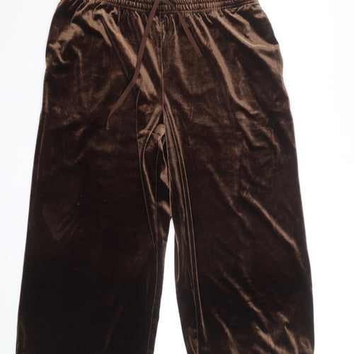 Uniqlo Women Brown Velvet Wide-Leg Trousers Size M Elastic Waist