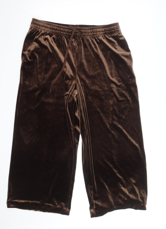 Uniqlo Women Brown Velvet Wide-Leg Trousers Size M Elastic Waist