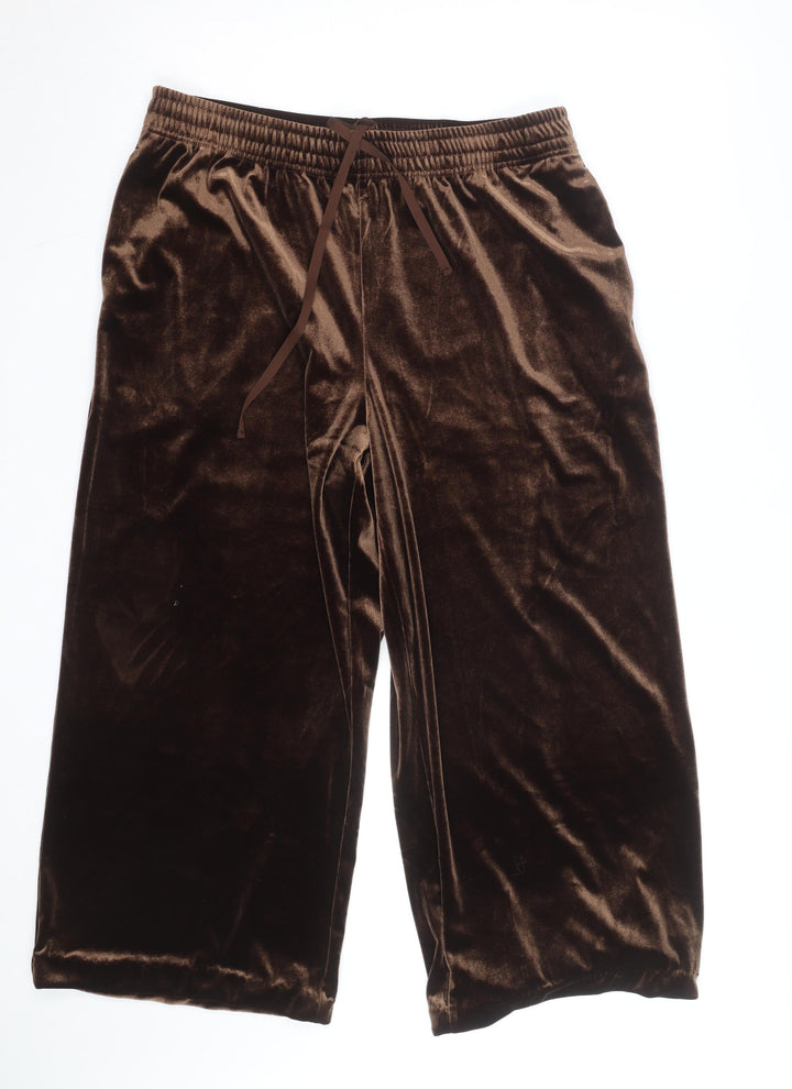 Uniqlo Women Brown Velvet Wide-Leg Trousers Size M Elastic Waist