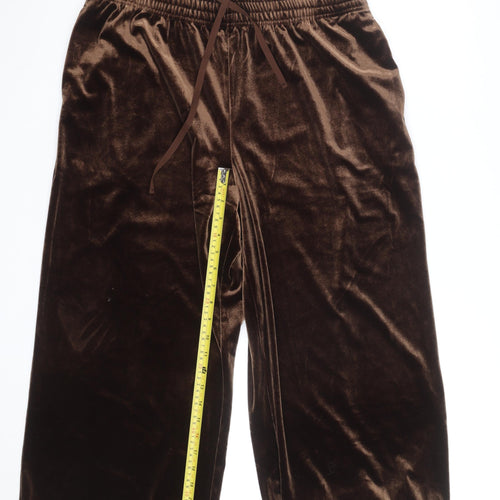 Uniqlo Women Brown Velvet Wide-Leg Trousers Size M Elastic Waist