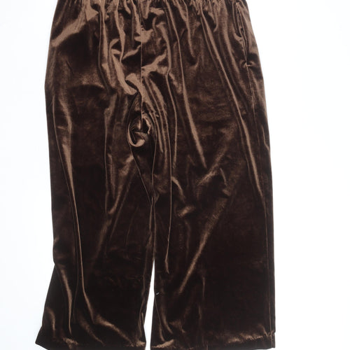 Uniqlo Women Brown Velvet Wide-Leg Trousers Size M Elastic Waist