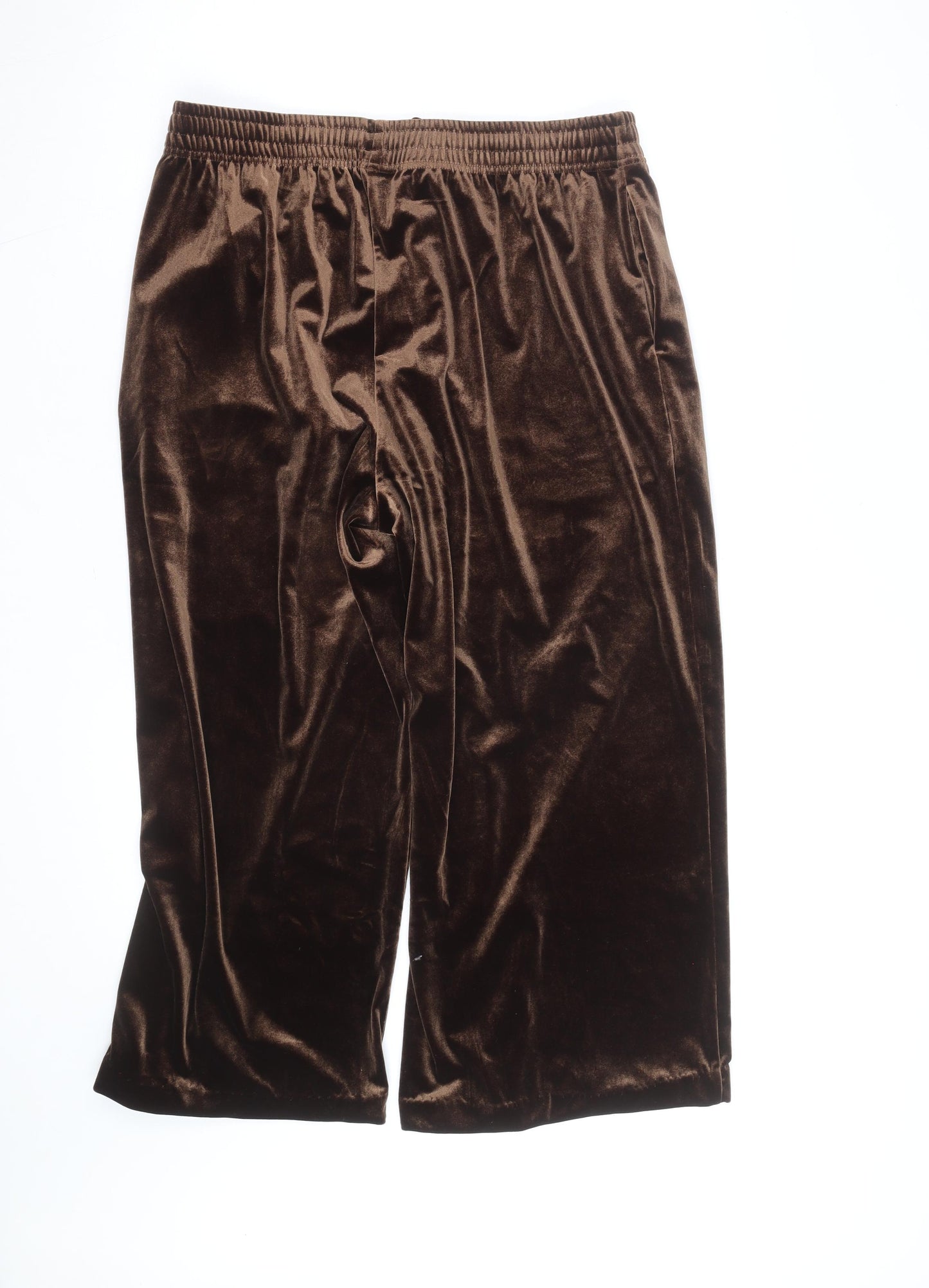 Uniqlo Women Brown Velvet Wide-Leg Trousers Size M Elastic Waist