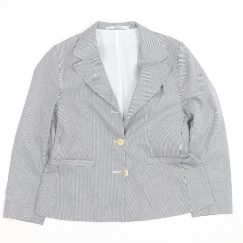 PANAN Women's Grey Striped Cotton Blend Single-Breasted Blazer Size 14