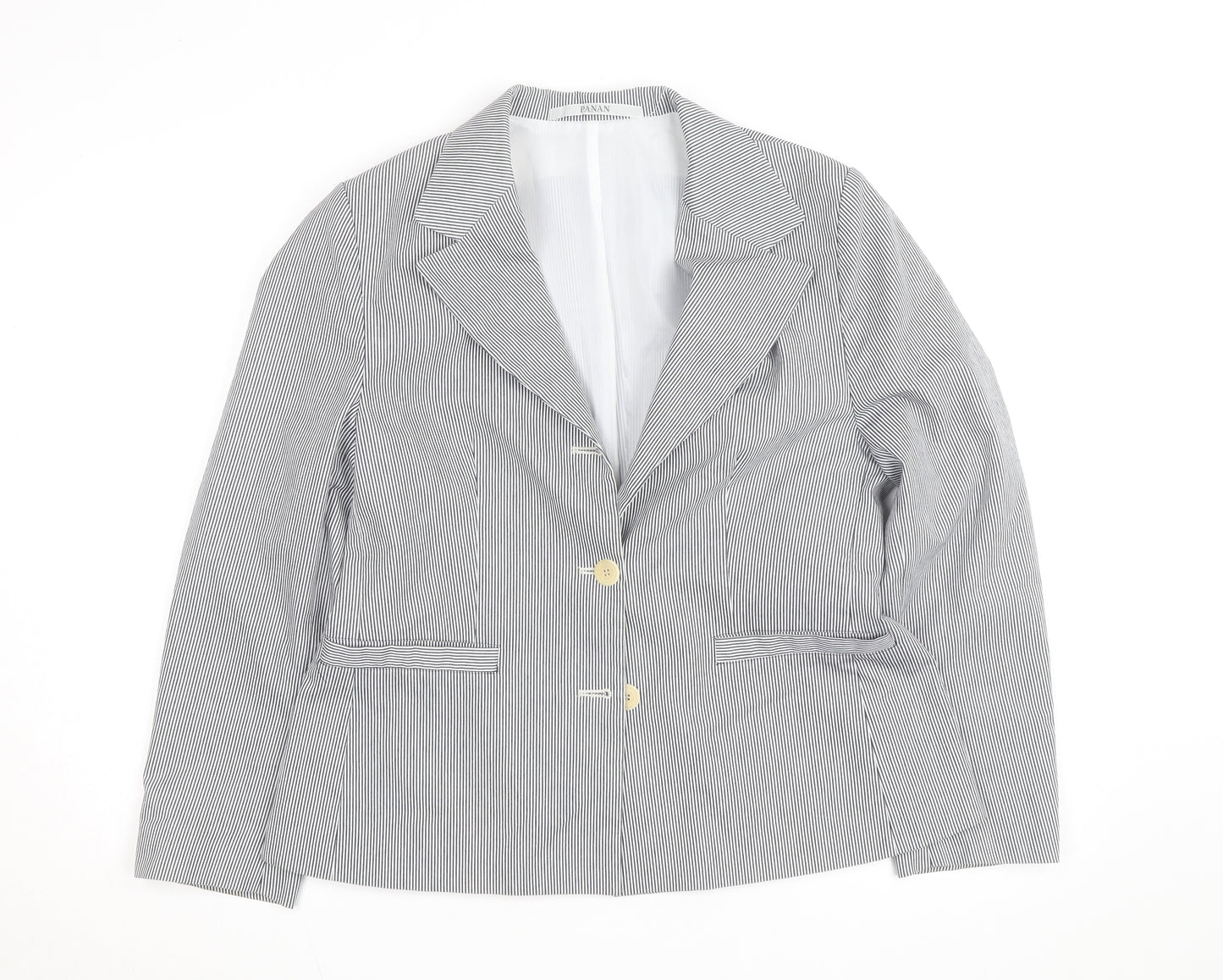 PANAN Women's Grey Striped Cotton Blend Single-Breasted Blazer Size 14