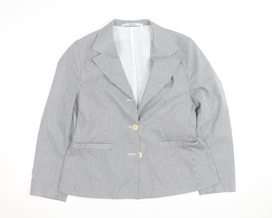 PANAN Women's Grey Striped Cotton Blend Single-Breasted Blazer Size 14