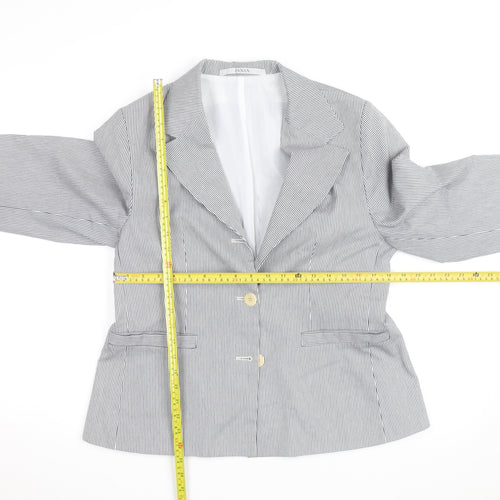 PANAN Women's Grey Striped Cotton Blend Single-Breasted Blazer Size 14
