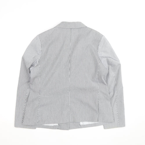 PANAN Women's Grey Striped Cotton Blend Single-Breasted Blazer Size 14